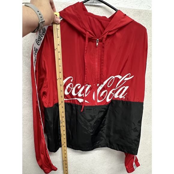 Coca Cola Junior Womens Size L Lightweight Windbreaker Pullover Jacket Hooded - Picture 2 of 7